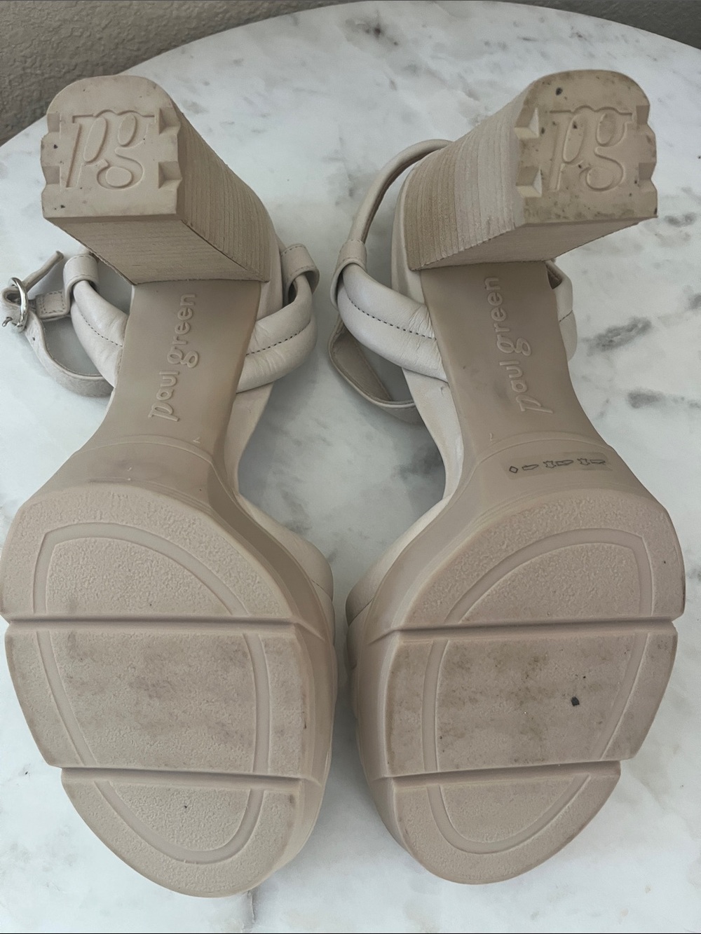Paul Green Neutral Beige Block Heel Ankle-Strap Sandals - Picture 4 of 7